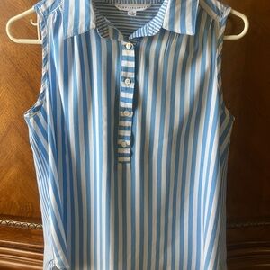 NWOT - Jane + Delancey 100% Rayon Sleeveless Blouse. Blue & White - Size M